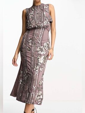 ASOS Floral embellished maxi dress in mauve